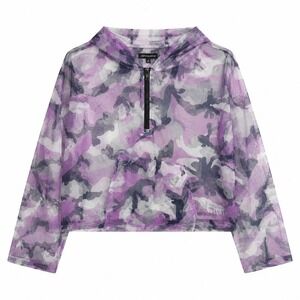 Shinesty Womens Purple Camo Mesh Hoodie Quarter Zip Cropped Pullover Size M